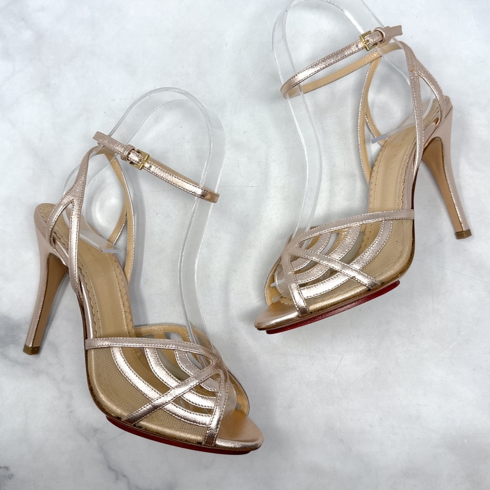 NEW Charlotte Olympia Octavia Spider Web Rose Gold Leather Strappy Sandal Heels - Picture 6 of 16
